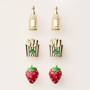 KATE SPADE x TARGET Stud Earrings - Strawberry, Fries & Champagne Bottle - New